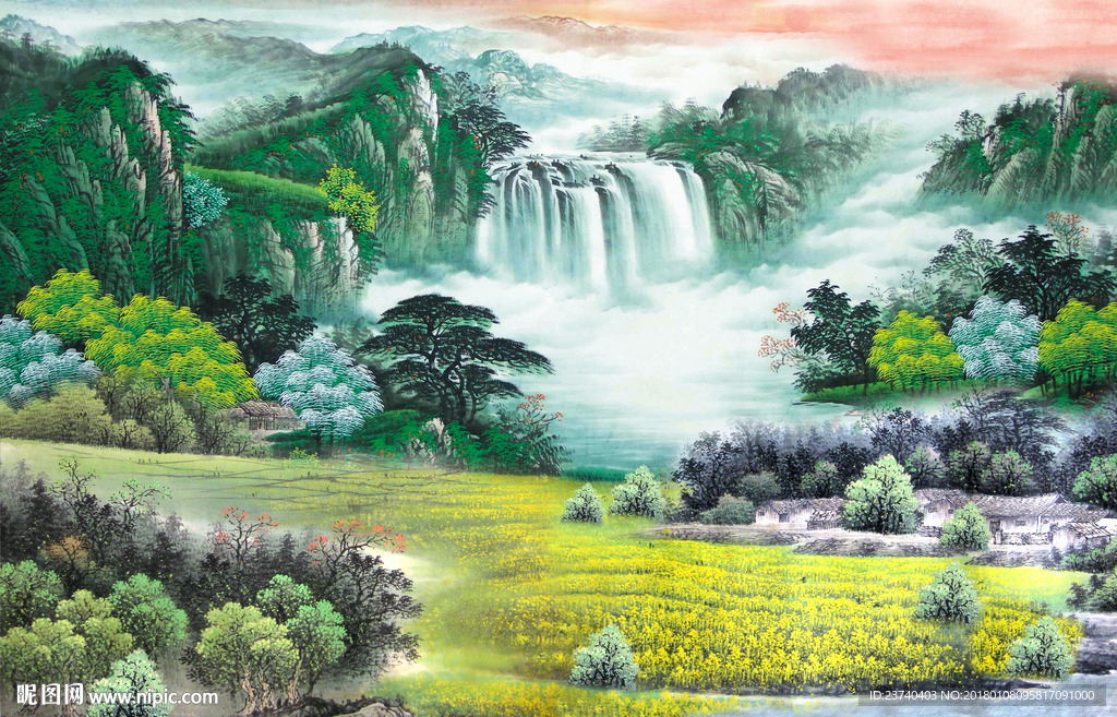 山水国画电视背景墙