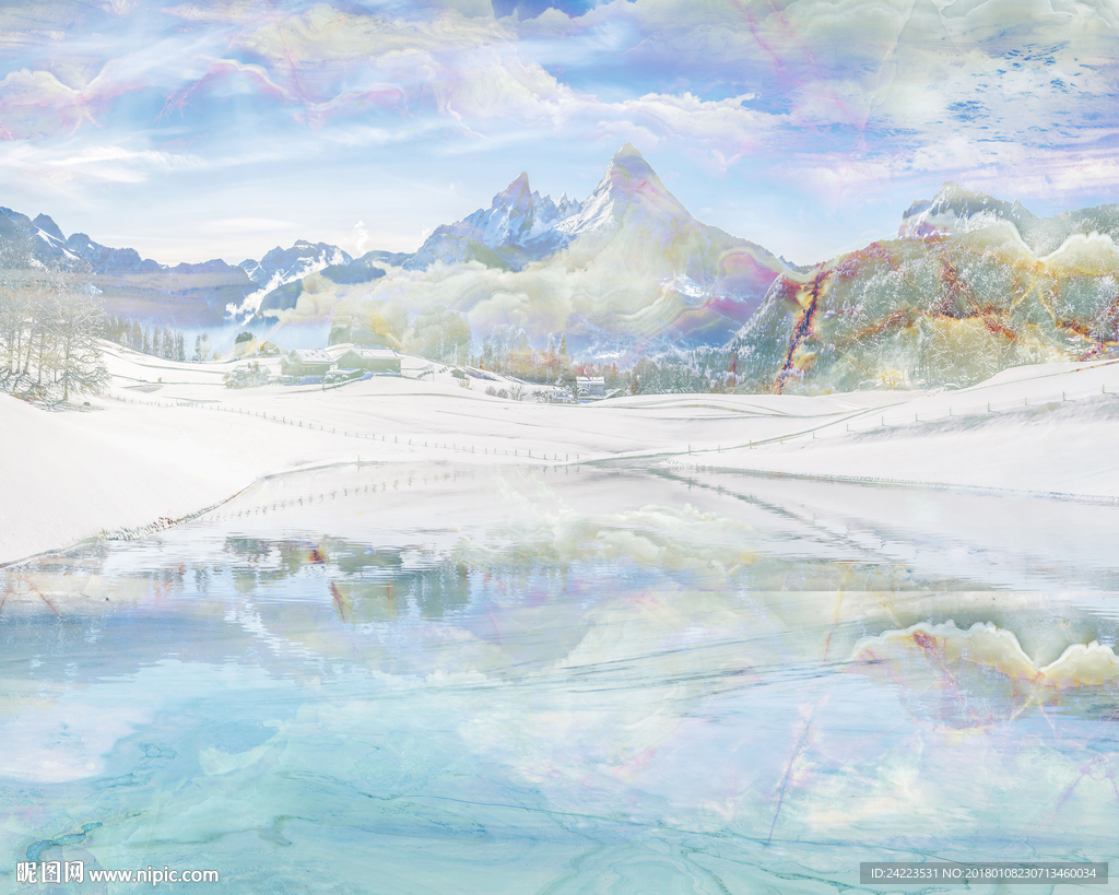 大理石纹山水冰天雪地背景墙