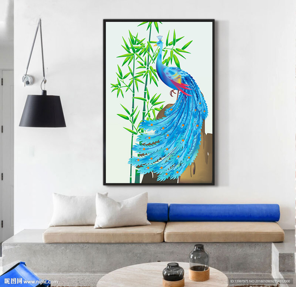 孔雀客厅画效果图