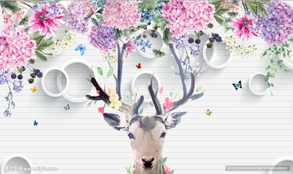 3D梦幻花朵鹿头