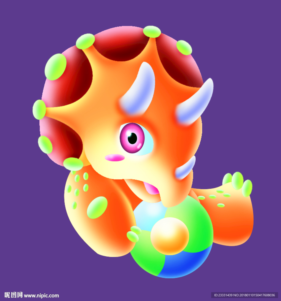 可爱三角龙玩球.tif