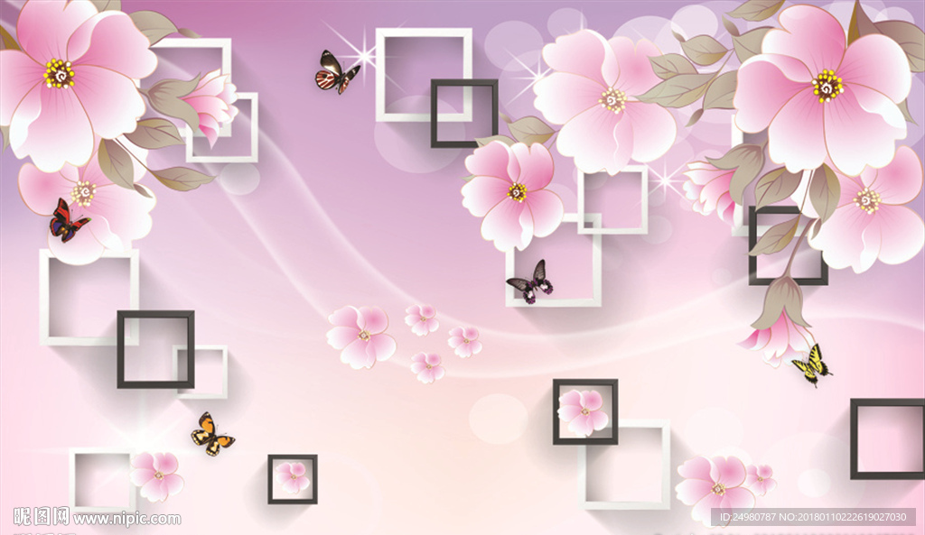 3D立体牡丹花背景墙