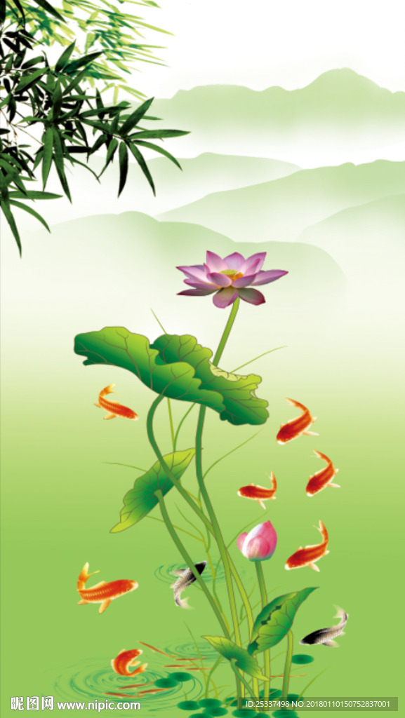 玄关绿意荷花