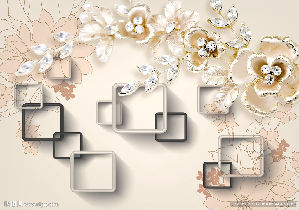 奢华钻石花背景墙