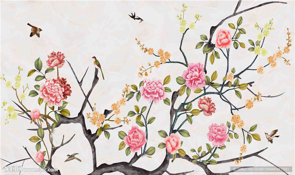 手绘中国风背景墙