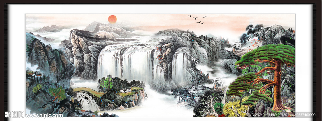 国画山水迎客松