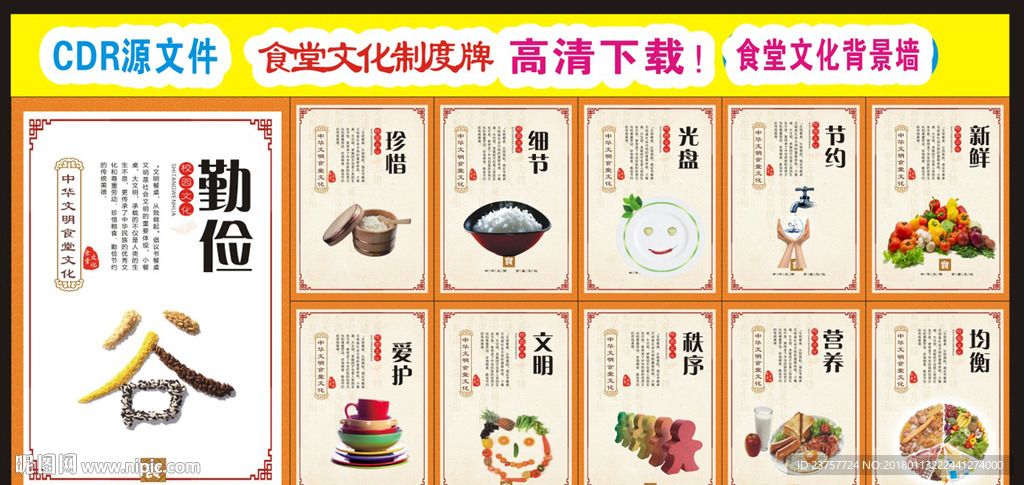 食堂文化墙10块设计制作展板