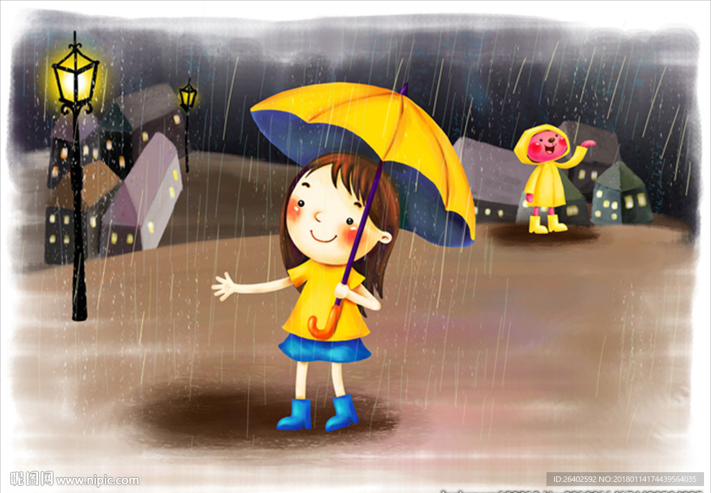 小女孩撑着伞