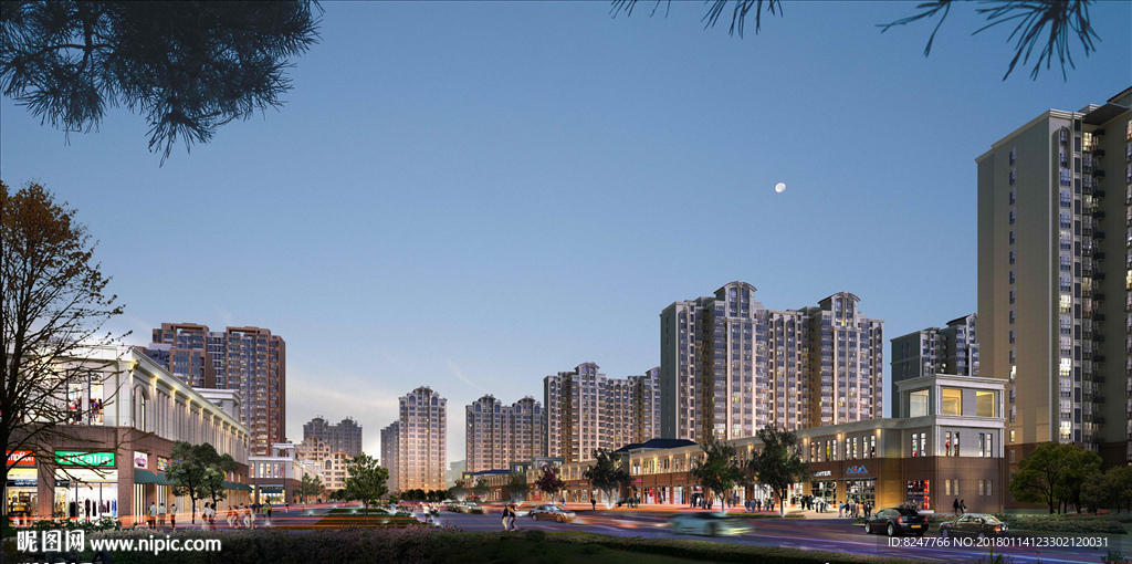 都市夜景建筑效果图