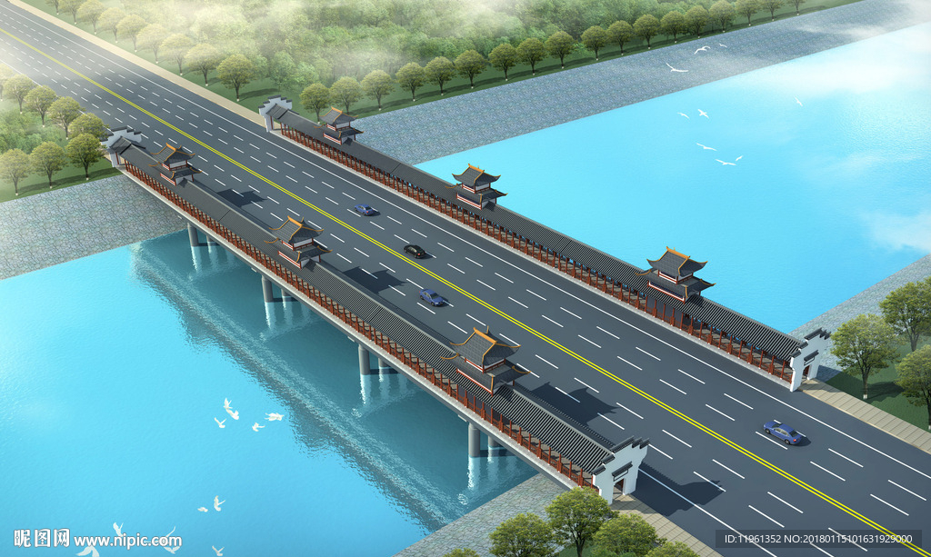 3d中式古建桥