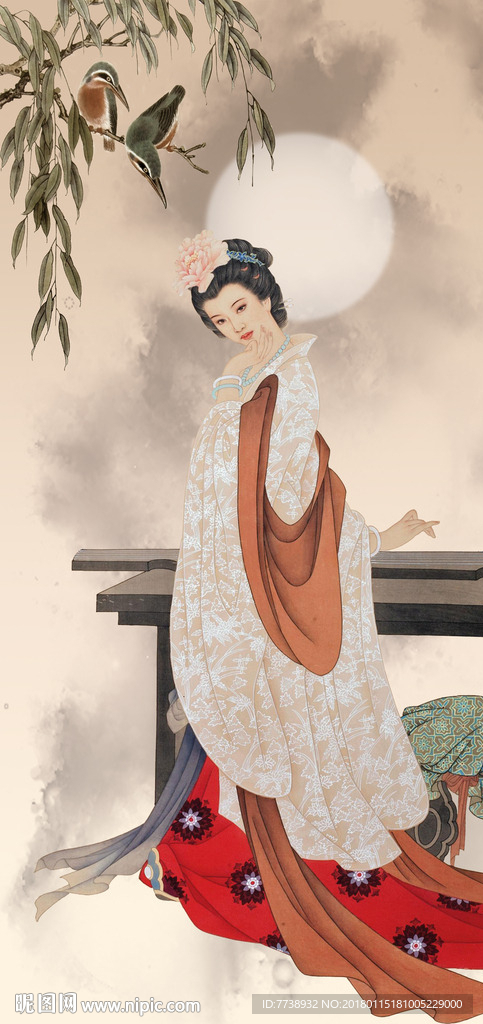 仕女抚琴图