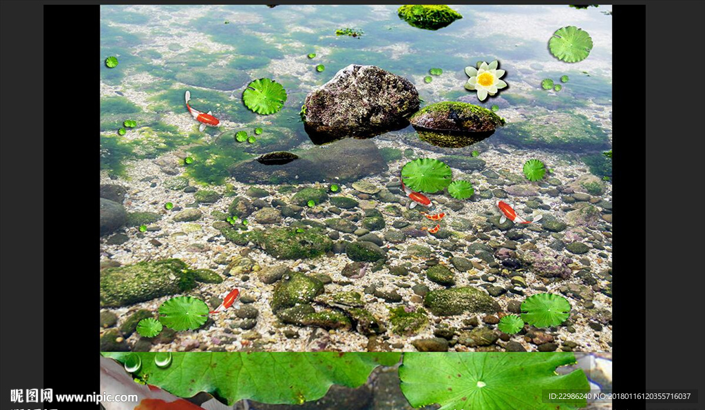 高清河流荷花九鱼图浴室3D地板