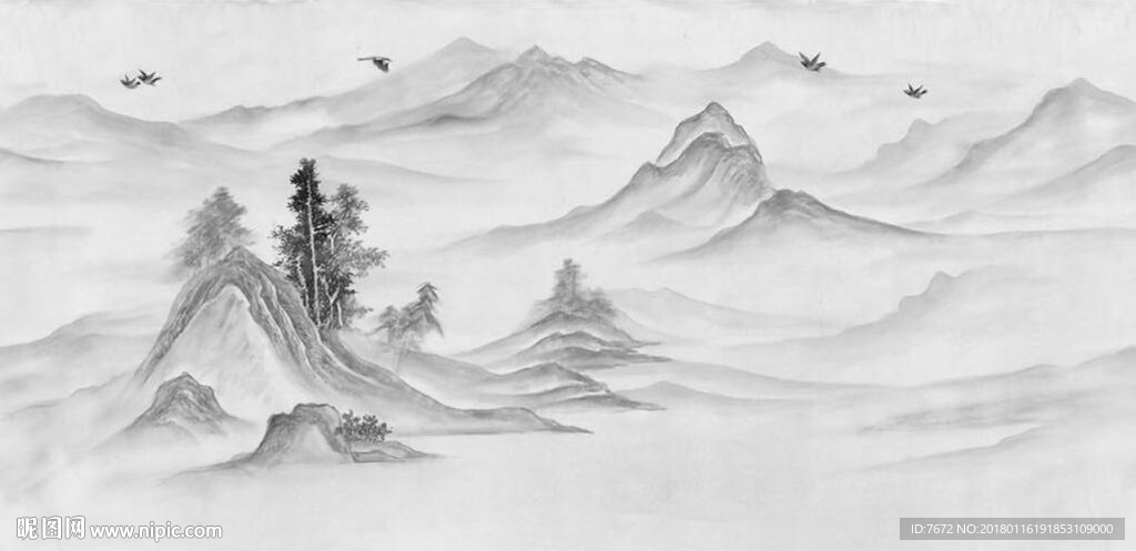 新中式手绘山水画
