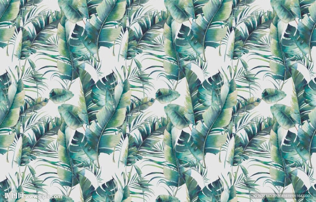 芭蕉叶无缝壁画背景墙