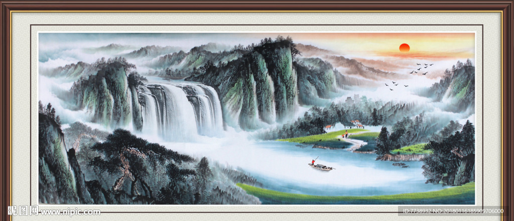 旭日东升 山水画