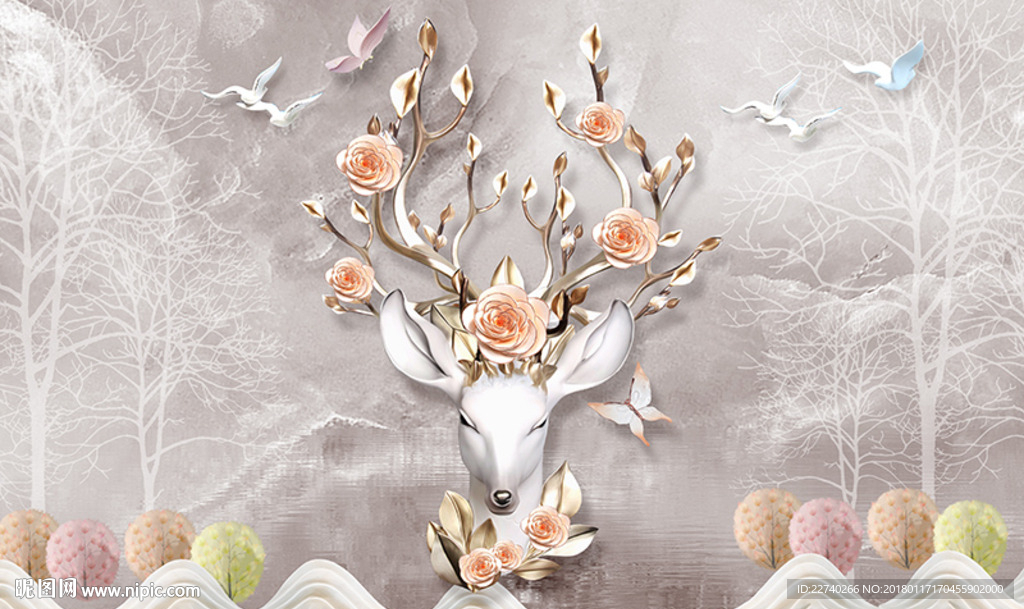 北欧麋鹿鹿头装饰画背景墙
