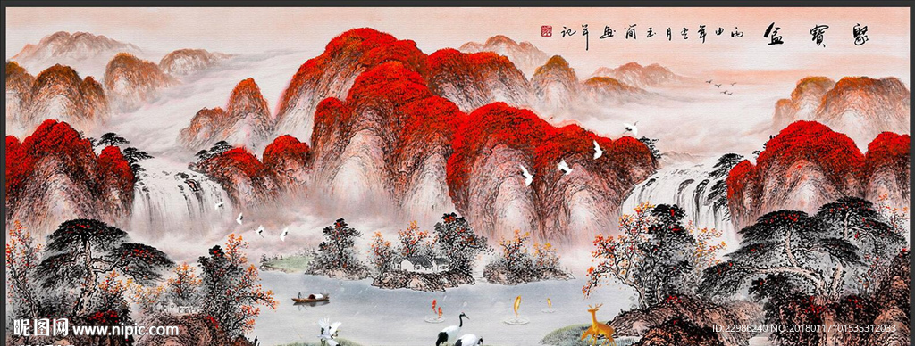 鸿运聚宝盆客厅风水画装饰画
