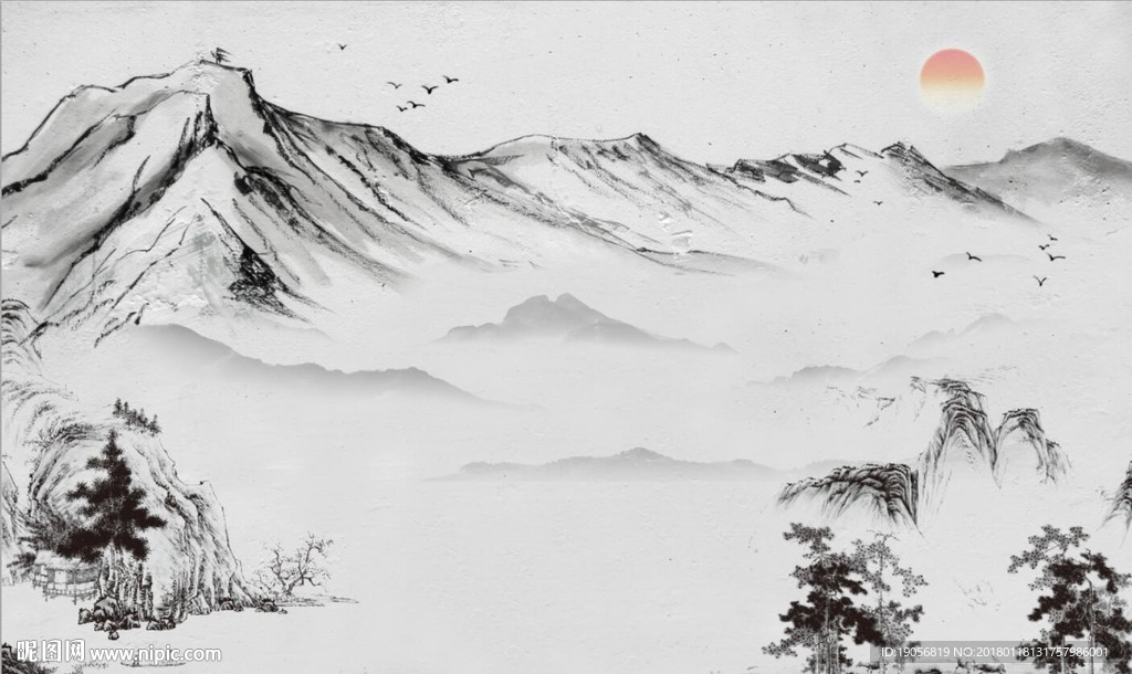水墨山水水墨画背景墙