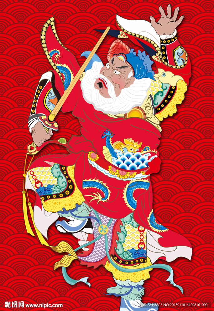 创意大气红色中国风传统门神形象