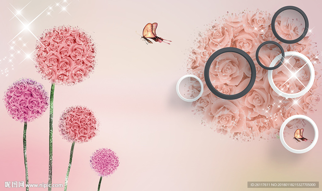 现代玫瑰蒲公英简约圈圈电视背景