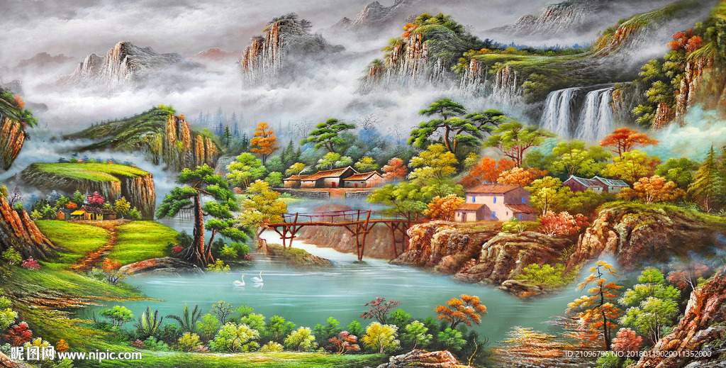 油画风景背景墙