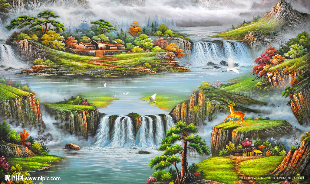 山水风景油画背景墙