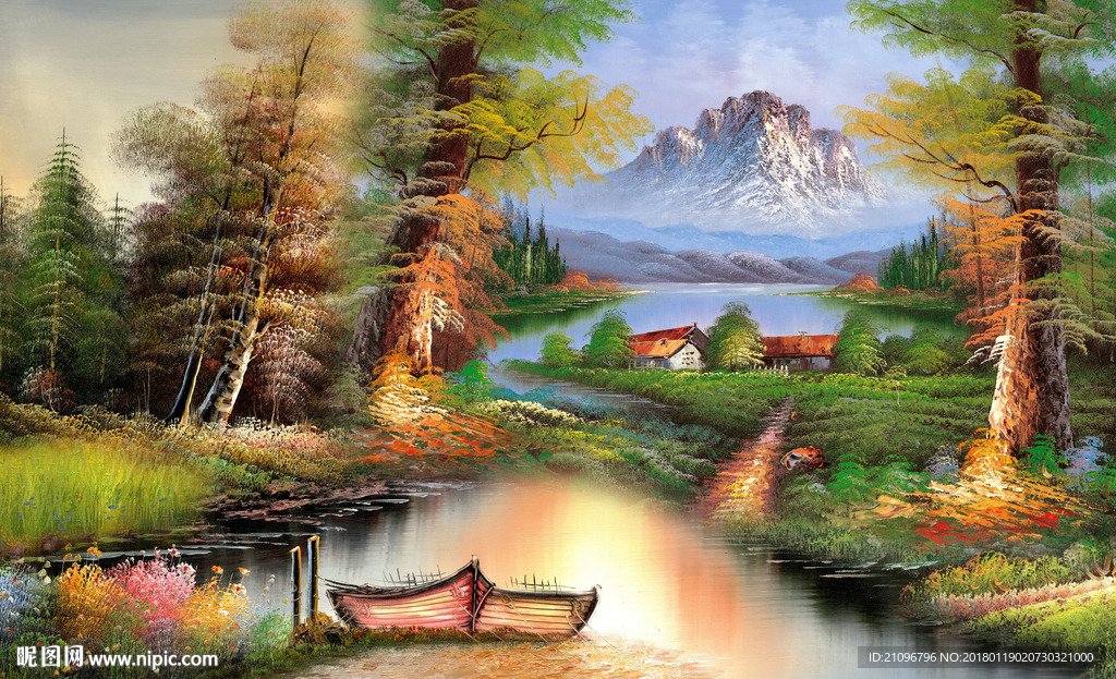 油画风景背景墙