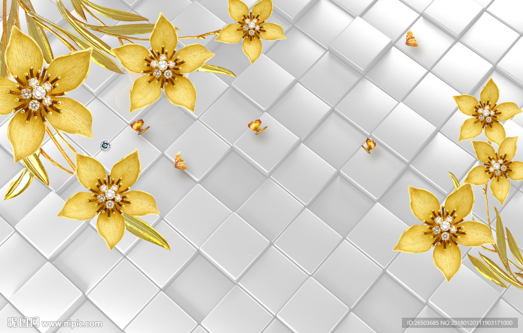 清新黄色花背景墙