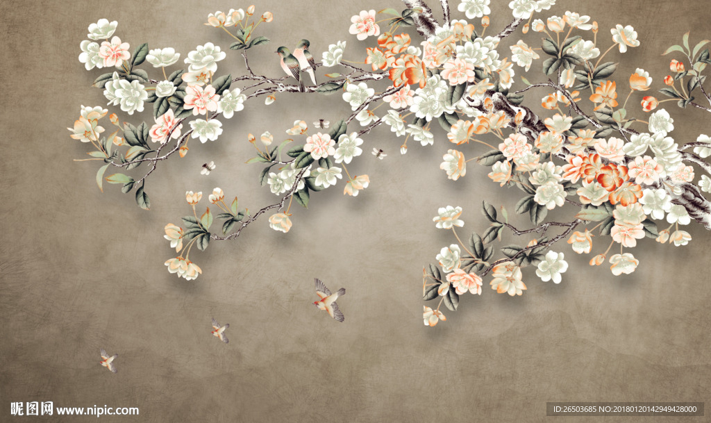 花鸟图背景墙
