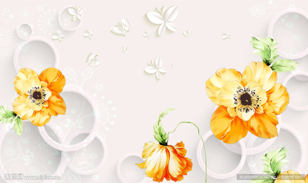 清新蝴蝶花背景墙