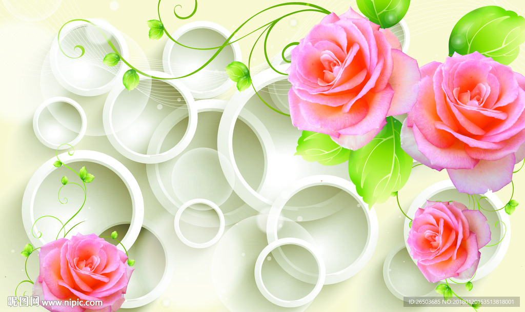 清新玫瑰花背景墙