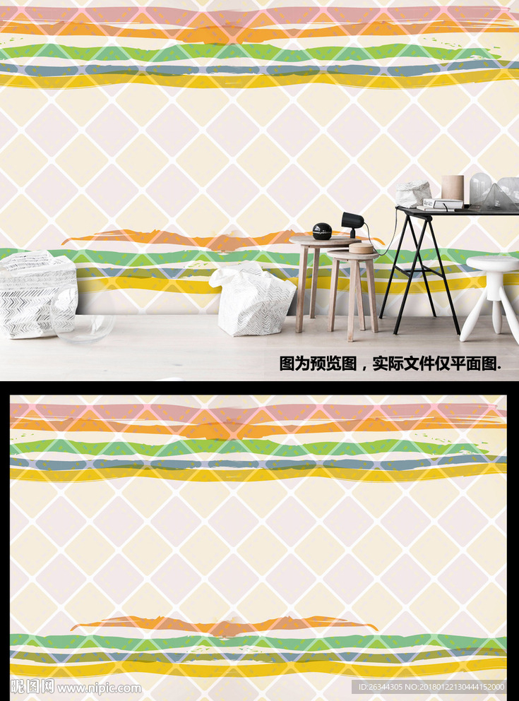 儿童房温馨可爱线条背景墙装饰画