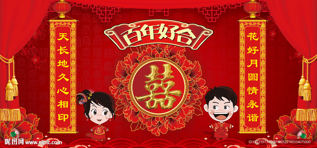 中国风红色婚庆展板