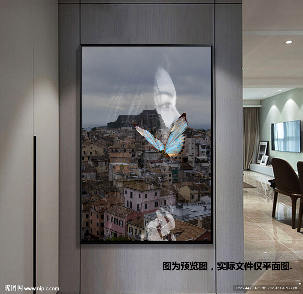 乡村建筑个性美女装饰画无框画