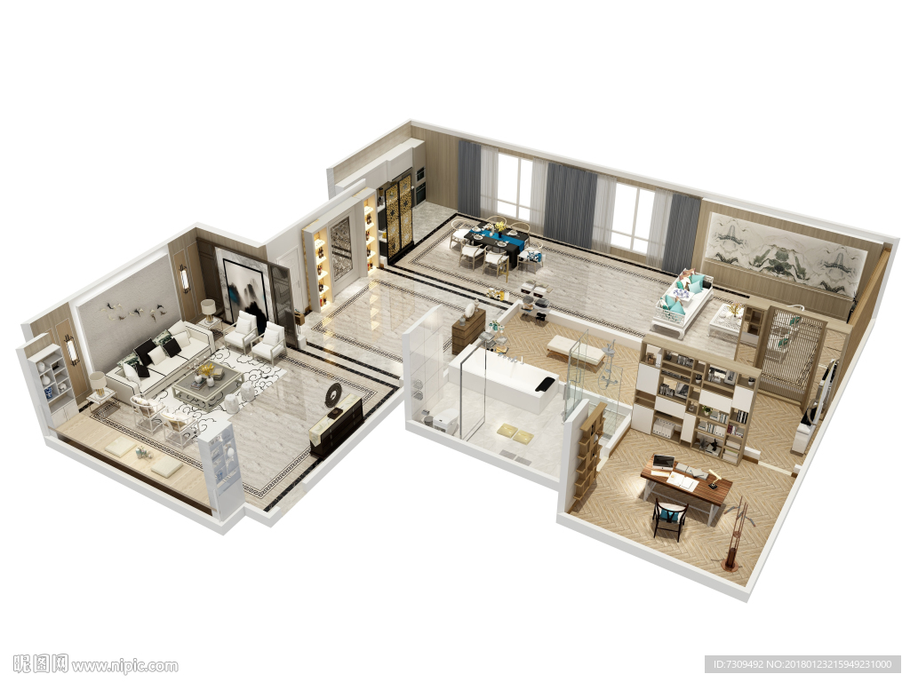 新中式户型装修效果图