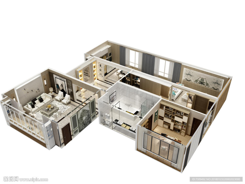 新中式装修户型效果图