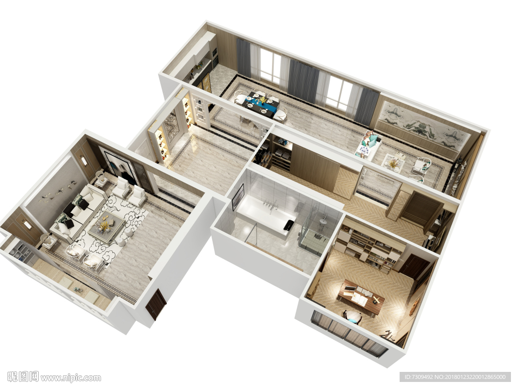 新中式装修户型3D效果图