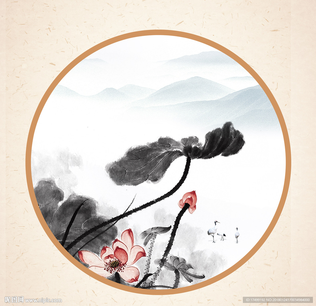 新中式 水墨画 荷花