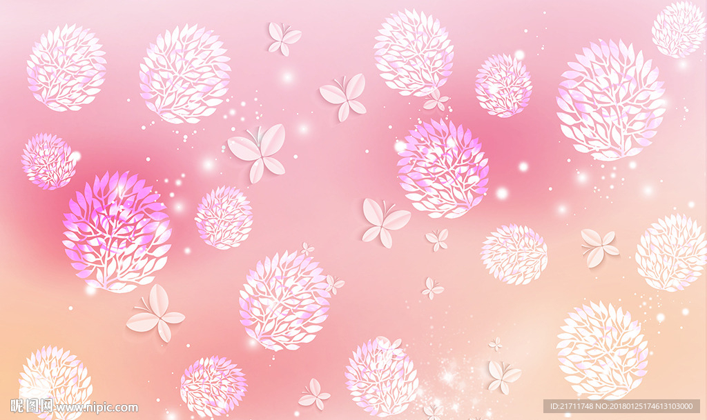 梦幻树叶简约蝴蝶电视背景墙