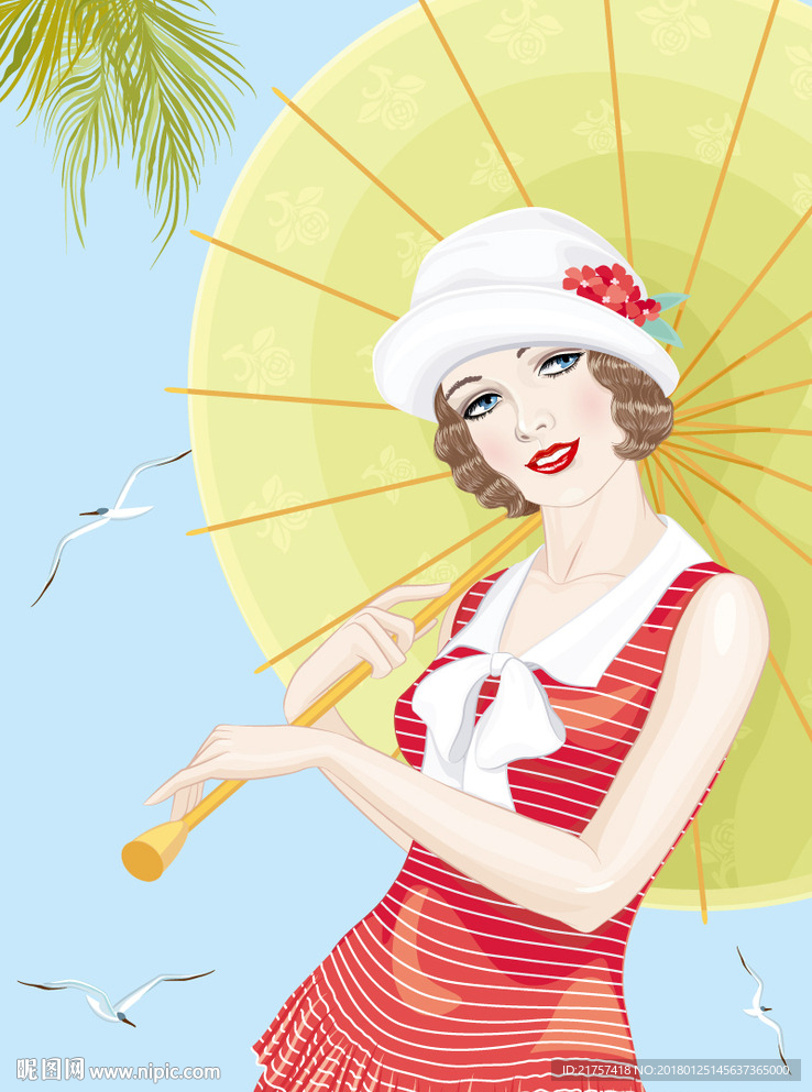 手绘复古女孩