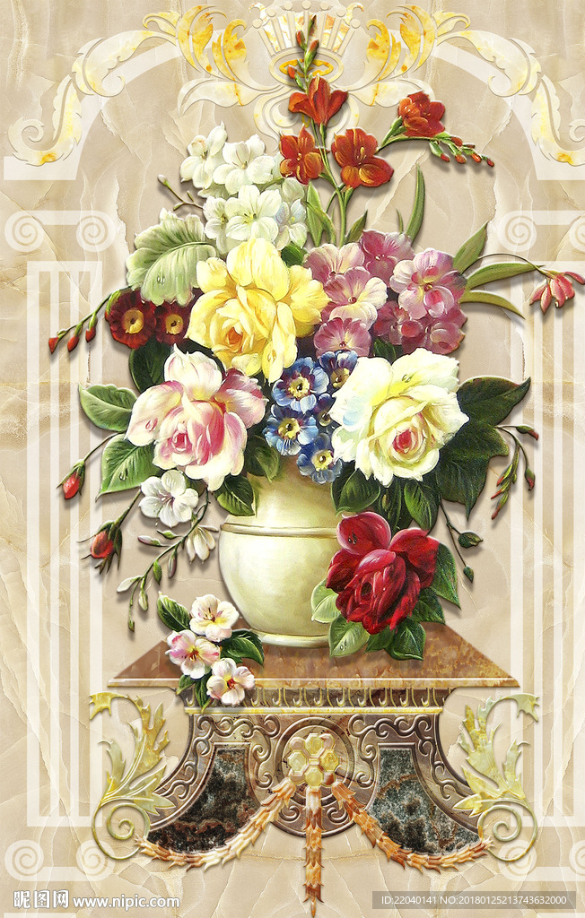 3D素描花瓶花朵