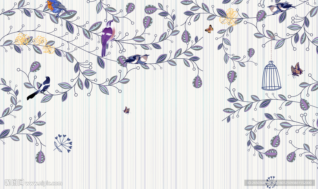 花鸟图背景墙