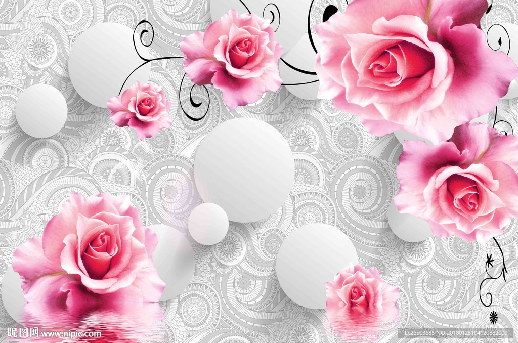 圆球玫瑰背景墙