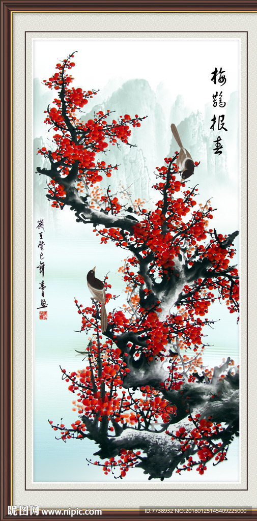 梅鹊报春国画