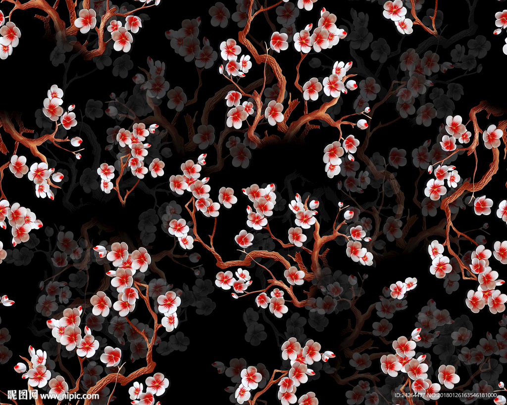 数码花型 桃花  四方连续