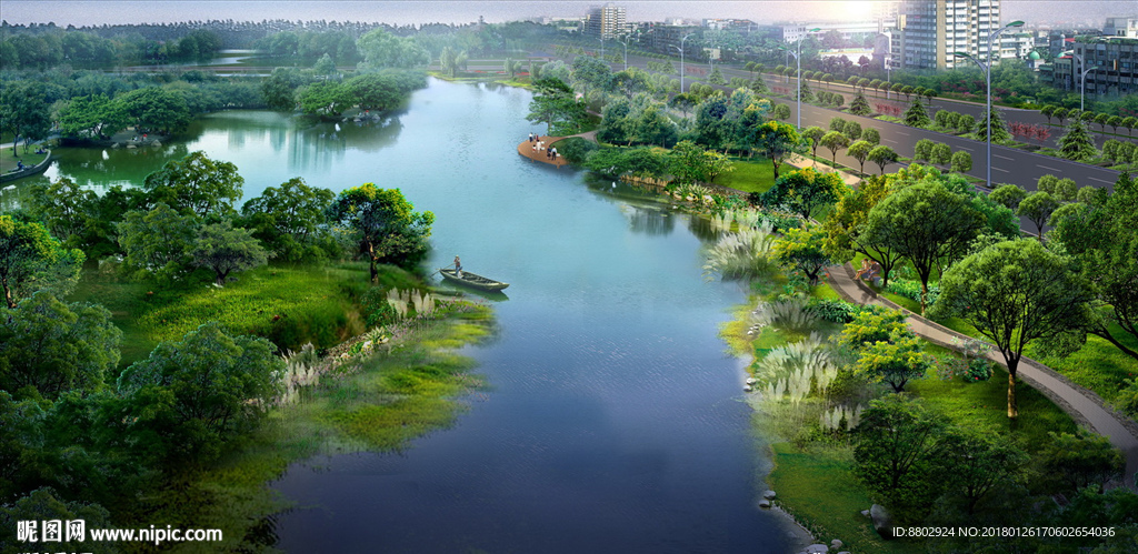 河道景观效果图