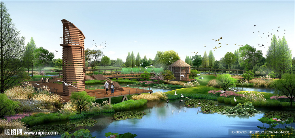 乡村湿地公园景观效果图
