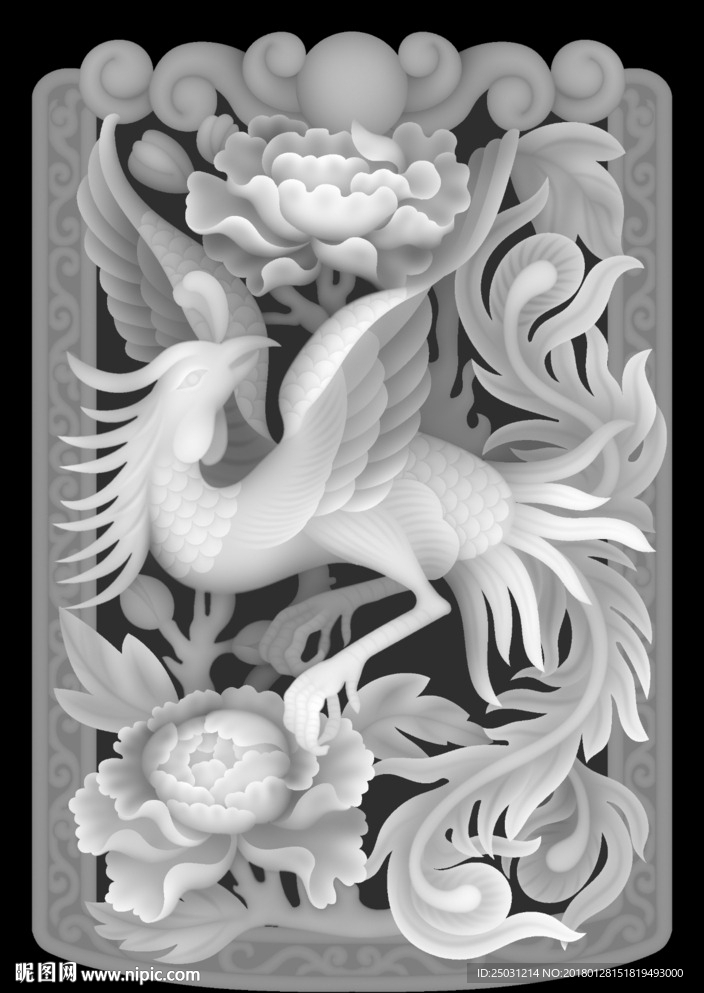 凤凰 牡丹 方形牌子