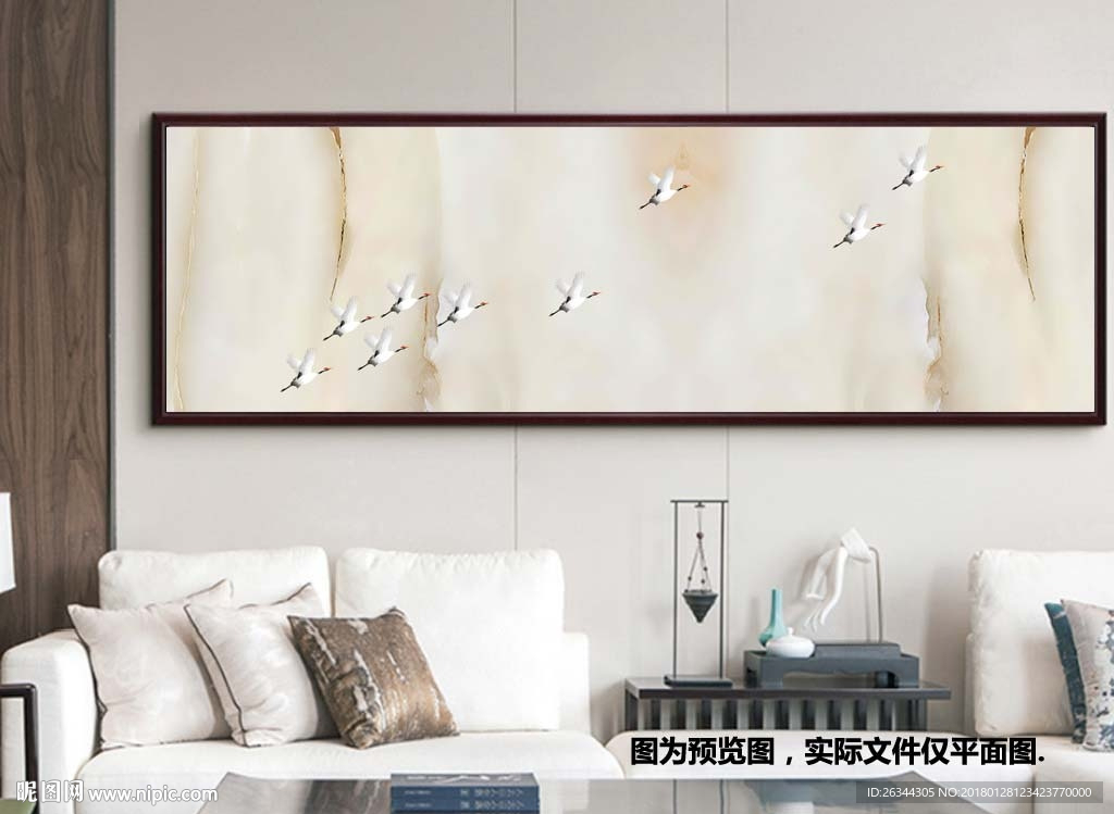 新中式典雅高贵金色飞鸟床头画