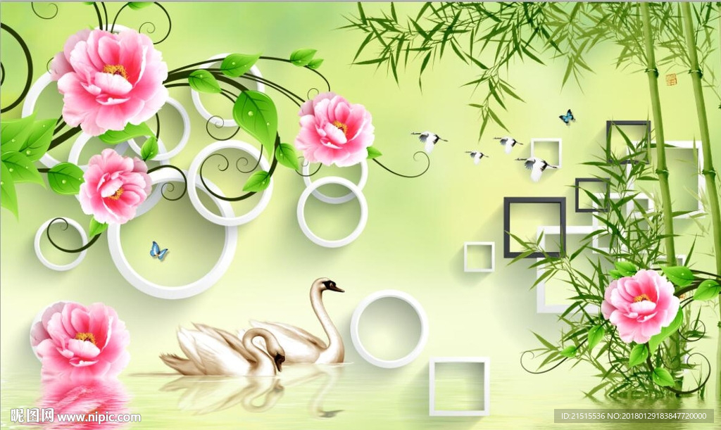 3D玫瑰花竹子图